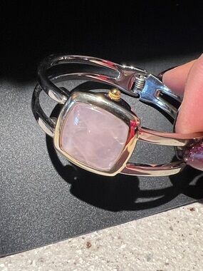 Silver-Tone Bracelet watch with Pink Rose Stone Accent